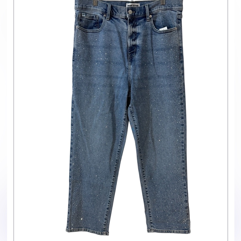 DKNY Women’s Blue Denim Jeans with Front Rhinestones